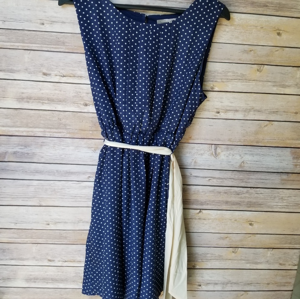 Forever 21 Navy And Tan Polkadot Dress |L